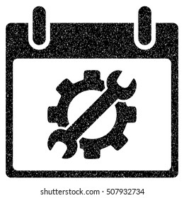 Configuration Tools Calendar Day grainy textured icon for overlay watermark stamps. Flat symbol with unclean texture.
