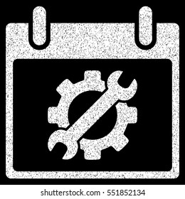 Configuration Tools Calendar Day grainy textured icon for overlay watermark stamps. Flat symbol with scratched texture.
