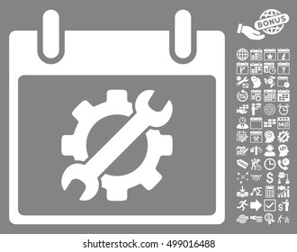 Configuration Tools Calendar Day icon with bonus calendar and time management design elements. Vector illustration style is flat iconic symbols, white, gray background.