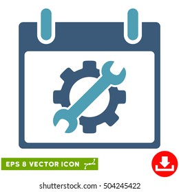 Configuration Tools Calendar Day icon. Vector EPS illustration style is flat iconic bicolor symbol, cyan and blue colors.