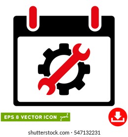 Configuration Tools Calendar Day icon. Vector EPS illustration style is flat iconic bicolor symbol, intensive red and black colors.