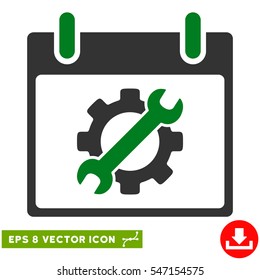 Configuration Tools Calendar Day icon. Vector EPS illustration style is flat iconic bicolor symbol, green and gray colors.