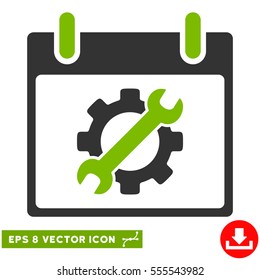 Configuration Tools Calendar Day icon. Vector EPS illustration style is flat iconic bicolor symbol, eco green and gray colors.