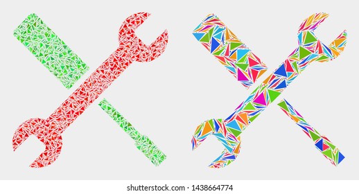 Configuration tools collage icon of triangle items which have different sizes and shapes and colors. Geometric abstract vector illustration of configuration tools.