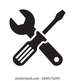 Icono de herramientas de configuración con llave y destornillador para la configuración y el montaje del sistema Servicio de mantenimiento profesional y kit de reparación símbolo Vector sólido icono de glifo