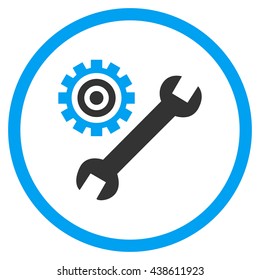 Configuration Tools vector bicolor icon. Image style is a flat icon symbol inside a circle, blue and gray colors, white background.