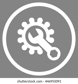 Configuration Tools vector icon. Image style is a flat icon symbol inside a circle, white color, gray background.