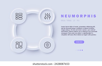 Configurations line icon. Interface, options, settings, customization, intuitive, access. Neomorphism style. Vector line icon for business and advertising