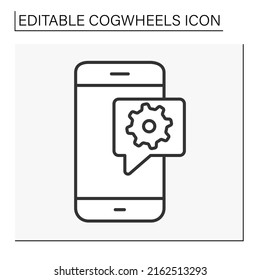  Configurations line icon. Smartphone settings message. Mechanisms. Cogwheels concept. Isolated vector illustration. Editable stroke