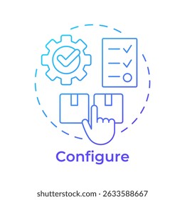 Ícone de conceito de configuração de gradiente azul. Estratégia de negócios. Desenvolvimento de produtos, serviços. Ilustração de linha de forma redonda. Ideia abstrata. Design gráfico. Fácil de usar no infográfico, artigo