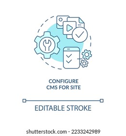 Configure CMS for site turquoise concept icon. Website customization abstract idea thin line illustration. Isolated outline drawing. Editable stroke. Arial, Myriad Pro-Bold fonts used