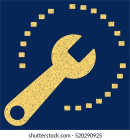 Configure Diagram grainy textured icon for overlay watermark stamps. Flat symbol with dust texture. Dotted vector yellow ink rubber seal stamp with grunge design on a blue background.