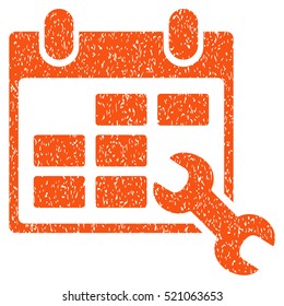Configure Timetable grainy textured icon for overlay watermark stamps. Flat symbol with unclean texture. Dotted vector orange ink rubber seal stamp with grunge design on a white background.