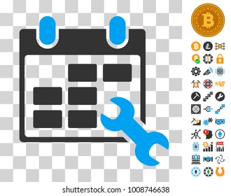 Configure Timetable icon with bonus bitcoin mining and blockchain design elements. Vector illustration style is flat iconic symbols. Designed for crypto currency software.