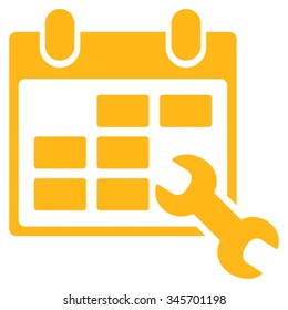 Configure Timetable vector icon. Style is flat symbol, yellow color, rounded angles, white background.