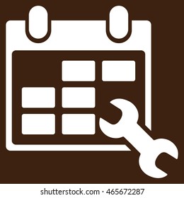 Configure Timetable vector icon. Style is flat symbol, white color, rounded angles, brown background.