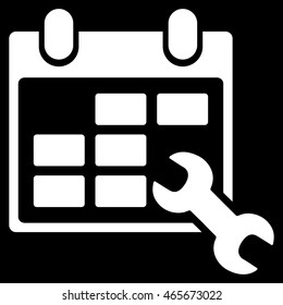 Configure Timetable vector icon. Style is flat symbol, white color, rounded angles, black background.