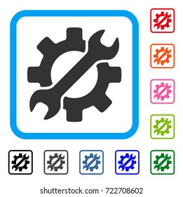 Configure Wrench And Gear icon. Flat gray pictogram symbol inside a light blue rounded squared frame. Black, gray, green, blue, red, orange color variants of Configure Wrench And Gear vector.