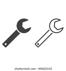 Configure wrench line icon, spanner outline and filled vector sign, linear and full pictogram isolated on white, logo illustration
