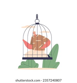Confined Man Seated Within A Cage, Displaying Vulnerability, Isolation, And Captivity, Evoking Emotions Of Restraint
