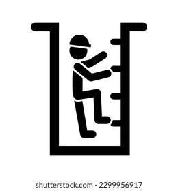 confined space, climbing ladder, enter by permit only, caution sign, vector illustration 