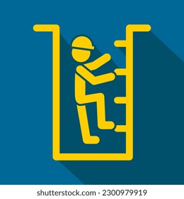 confined space, climbing ladder, enter by permit only, caution sign, vector illustration 