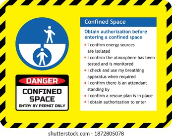 Confined space safety sign and precaution for work at industry or construction site project.