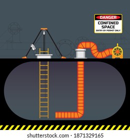 Confined space safety workplace illustration in industry.