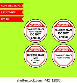 Confined space signs (keep out unless authorized, permit required, follow procedures, entry can be fatal, do not enter, enter by permit only, danger) 