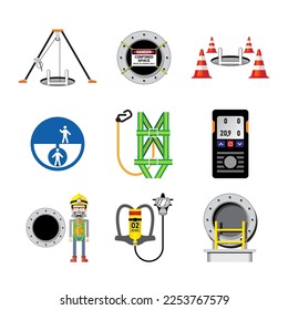 Confined space work icon, sign and symbol for industrial, construction and manufacture work safety.