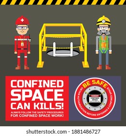 Confined Space Work Safety Banner, Sticker, Or Poster Design.