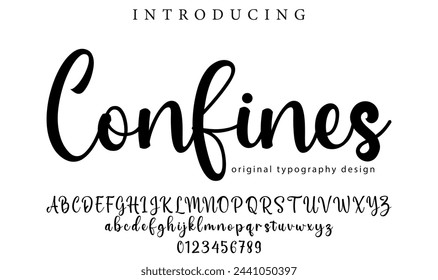 Confines Font Pincel elegante pintado en mayúsculas letras vectoriales, alfabeto, tipo de letra