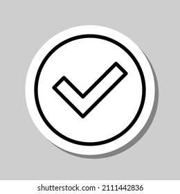 Confirm, agree simple icon. Flat desing. Sticker with shadow on gray background.ai