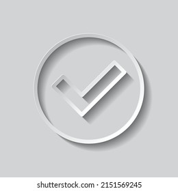 Confirmar, aceptar un icono simple. Diseño plano. Estilo de papel con sombra. Fondo gris.ai