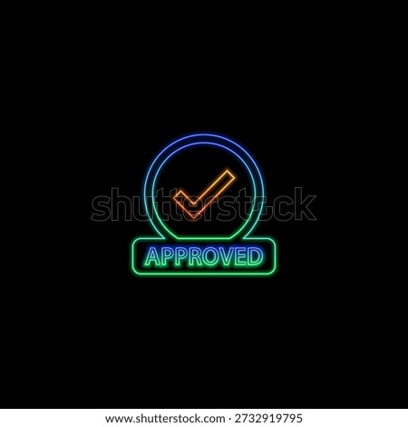 Confirm, agree simple icon. Flat desing. Purple neon on black background.