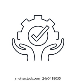 Confirm, approved.Professional service control.Guaranteed quality.Vector linear icon isolated on white background.