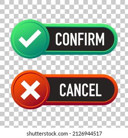 Confirmar y cancelar botones con marcas de verificación. Material vectorial