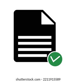 Confirmar icono de página de documento de archivo | Ilustración del vector negro |