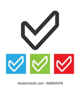 Confirm icon. Check mark simple logo. Flat vector illustration of the check mark isolated on a white background.