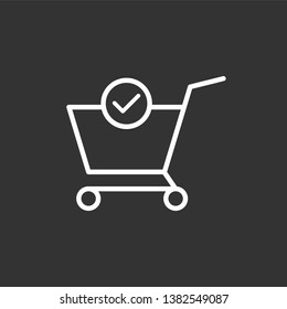 Confirm Item Shopping Cart Icon. Online Market Illustration As A Simple Vector Sign, Presented on Glyph Style & Trendy Symbol for Design,  Websites, Presentation or Mobile Application.