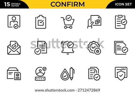 Confirm line icon Set. Contains such icons as mark, right, tick, approve and more. Thin outline icons pack. Vector illustration