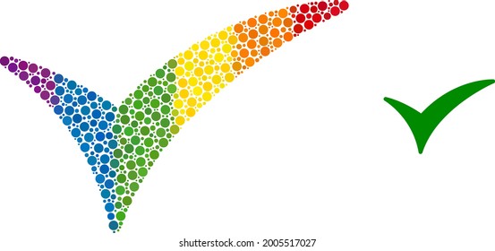 Confirm mosaic icon of circle spots in various sizes and spectrum bright color hues. A dotted LGBT-colored confirm for lesbians, gays, bisexuals, and transgenders. Vector symbol in LGBT flag colors.
