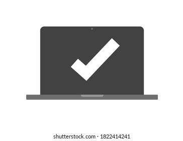 Markierungszeichen für die Meldungsnachricht online bestätigen Wählen Sie Icon-Vektorgrafik auf Laptop-PCs, genehmigte Markierung Wählen Sie Notiz-Flachbild-Symbol einzeln, Bildschirmnotiz oder aktualisierte Aufgabe aus