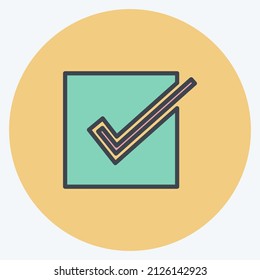 Confirm Order Icon in trendy color mate style isolated on soft blue background