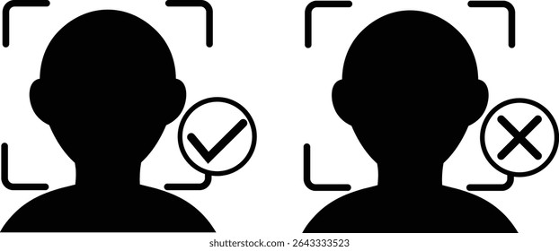 Confirmar y rechazar el conjunto de iconos para el sistema de reconocimiento facial