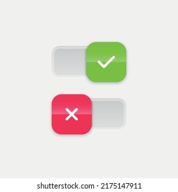 Confirm And Reject Switch, Yes And No Toggle Button. Red And Green Color. Vector Illustration