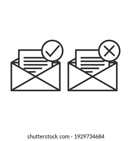  Confirm and rejection email.Check and cross icons. Vector Illustration