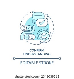Confirm understanding soft blue concept icon. Closing sale. Make decision. Client satisfaction. Negotiation strategy. Round shape line illustration. Abstract idea. Graphic design. Easy to use