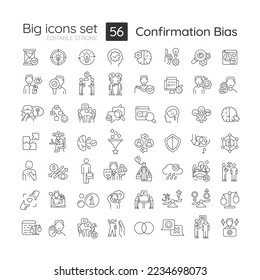 Confirmation bias linear big icons set. Barrier to critical thinking. Customizable thin line symbols. Isolated vector outline illustrations. Editable stroke. Montserrat Bold, Light fonts used