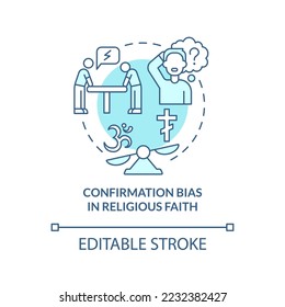 Confirmation bias in religion turquoise concept icon. Cognitive prejudice abstract idea thin line illustration. Isolated outline drawing. Editable stroke. Arial, Myriad Pro-Bold fonts used